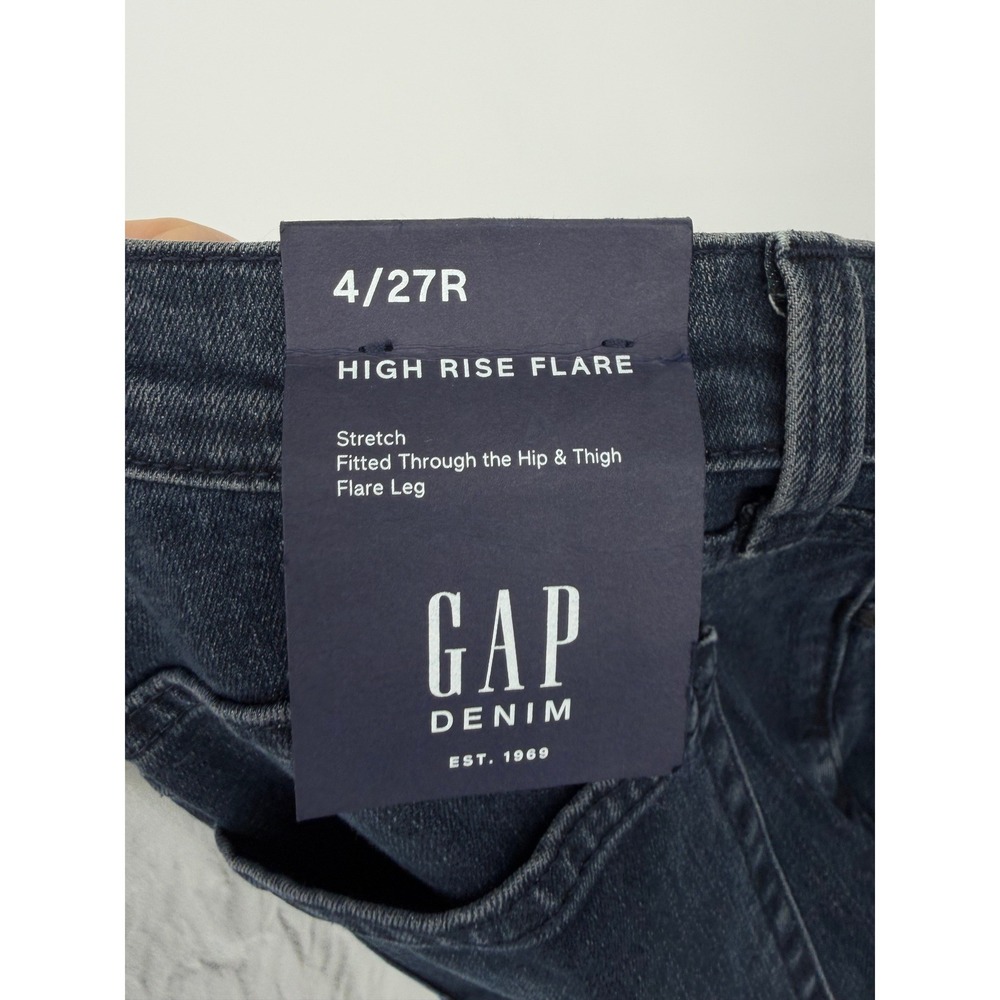 NEW GAP High Rise Flare Jeans Dark Wash Button Fly Stretch Denim 4/27R 652460-00 - Picture 5 of 14